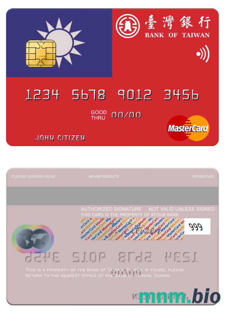 Taiwan Bank of Taiwan przykład karty mastercard w formacie PSD